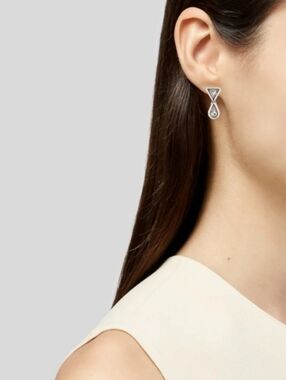 Dior Silver Tone Clear Crystal Triangle & Teardrop Dangle/Drop Fashion Earrings